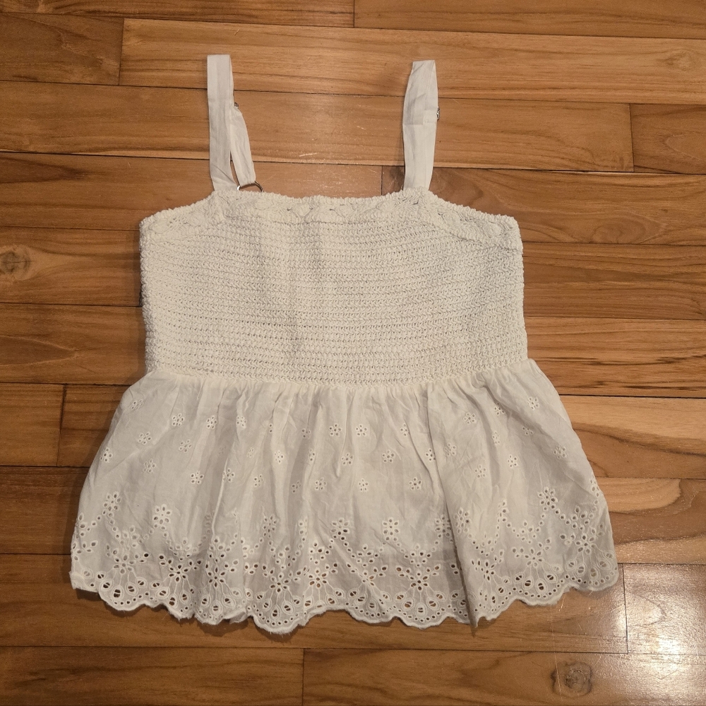 White Eyelet Smocked Women's Top